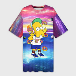 Женская длинная футболка Барт Симпсон с пончиками в космическом пространств