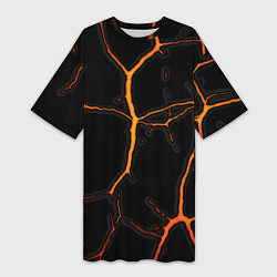 Футболка женская длинная Оранжевые трещины, цвет: 3D-принт
