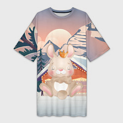 Футболка женская длинная Милый зайчик 2023, цвет: 3D-принт