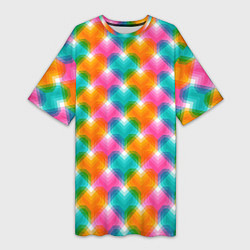 Женская длинная футболка Светящиеся геометрические сердца