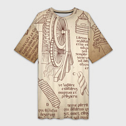 Женская длинная футболка Чертежи машин Леонардо да Винчи