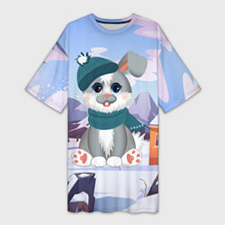 Футболка женская длинная Зайка новый год, цвет: 3D-принт