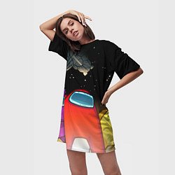 Футболка женская длинная Красный член экипажа, цвет: 3D-принт — фото 2