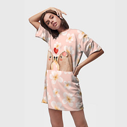 Футболка женская длинная Поцелуй мишек, цвет: 3D-принт — фото 2