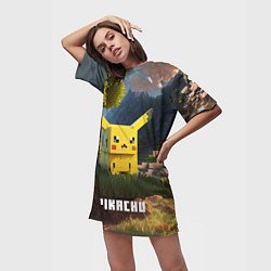Футболка женская длинная Pokеmon Pikachu, цвет: 3D-принт — фото 2