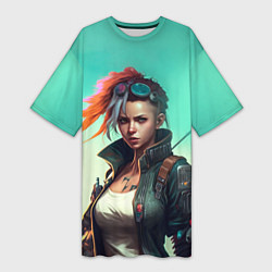 Женская длинная футболка Girl art Cyberpunk