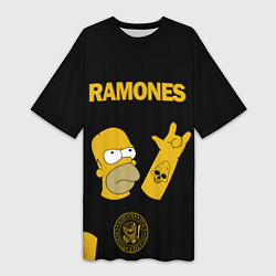 Футболка женская длинная Ramones Гомер Симпсон рокер, цвет: 3D-принт