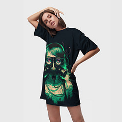 Футболка женская длинная Girl in Gasmask, цвет: 3D-принт — фото 2