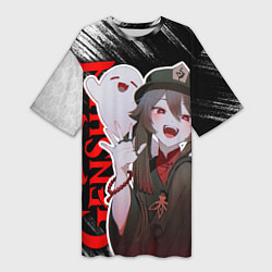 Футболка женская длинная Ху тао и призраки - геншин импакт, цвет: 3D-принт