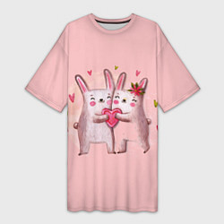 Женская длинная футболка Два зайчика с сердцем