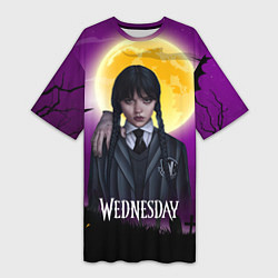 Футболка женская длинная Уэнсдэй полнолуние, цвет: 3D-принт