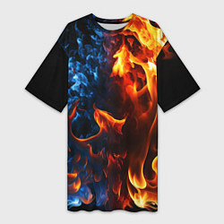 Женская длинная футболка Битва огней - два пламени