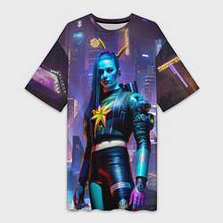 Футболка женская длинная Cyberpunk - brave girl - neural network, цвет: 3D-принт