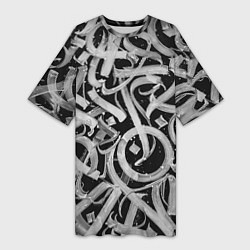 Женская длинная футболка Черно-белая каллиграфия