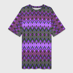 Футболка женская длинная Серо-фиолетовый этнический геометрический узор, цвет: 3D-принт
