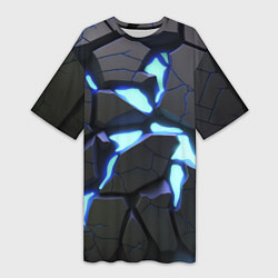 Футболка женская длинная Голубая светящаяся неоновая лава, цвет: 3D-принт