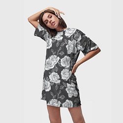 Футболка женская длинная Нарисованные белые розы, цвет: 3D-принт — фото 2