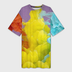 Женская длинная футболка Абстрактные разноцветные объёмные дымы