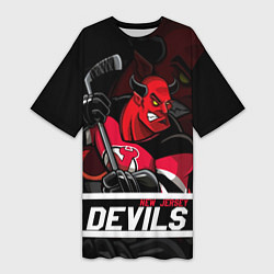 Футболка женская длинная New Jersey Devils маскот, цвет: 3D-принт