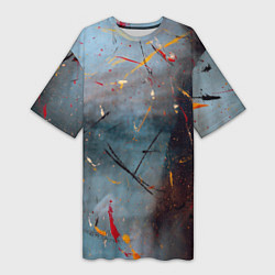 Футболка женская длинная Тёмно-серый туман и краски, цвет: 3D-принт