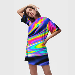 Футболка женская длинная Жидкость радужные разводы, цвет: 3D-принт — фото 2