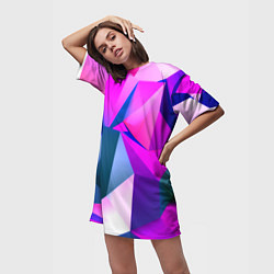 Футболка женская длинная Neon blue polygons, цвет: 3D-принт — фото 2