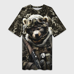 Женская длинная футболка Медведь солдат спецназа