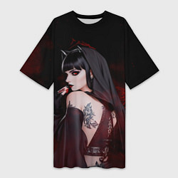 Женская длинная футболка Готическая вампирша в демоническом стиле