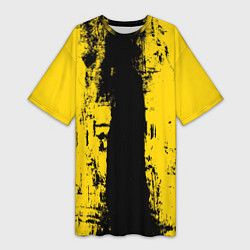 Футболка женская длинная Вертикальная черно-желтая полоса Cyberpunk 2077, цвет: 3D-принт