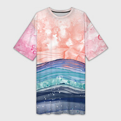 Женская длинная футболка Абстрактный пейзаж рассвет над морем