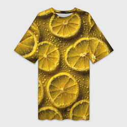 Женская длинная футболка Сочный паттерн из долек лимона