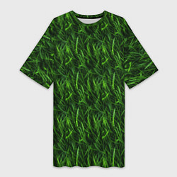 Футболка женская длинная Сочный узор из зеленой травки, цвет: 3D-принт