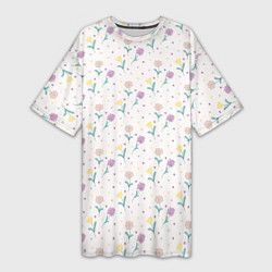 Женская длинная футболка Весенний паттерн с цветами