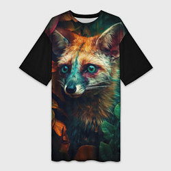 Футболка женская длинная Лисица в лесу, цвет: 3D-принт