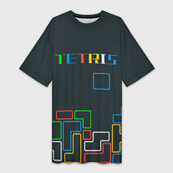 Футболка женская длинная Tetris neon, цвет: 3D-принт