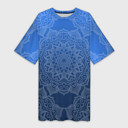 Женская длинная футболка Мандала на градиенте синего цвета
