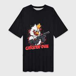 Женская длинная футболка Chicken gun pew pew