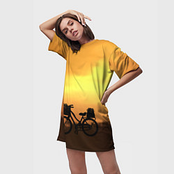 Футболка женская длинная Велосипед на закате, цвет: 3D-принт — фото 2