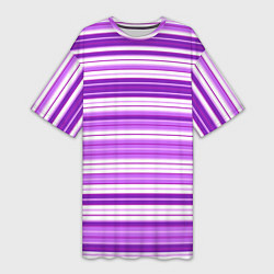Футболка женская длинная Фиолетовые полосы, цвет: 3D-принт