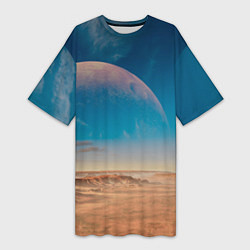 Футболка женская длинная Пустыня и очертания планеты, цвет: 3D-принт