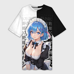 Женская длинная футболка Рем - re zero - иероглифы