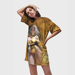 Футболка женская длинная Fantasy gold girl, цвет: 3D-принт — фото 2