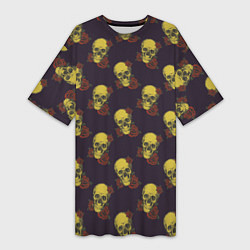 Женская длинная футболка Черепки в розах