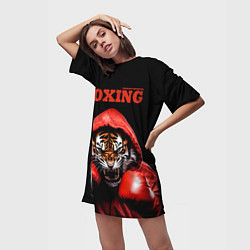 Футболка женская длинная Boxing tiger, цвет: 3D-принт — фото 2