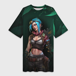 Женская длинная футболка Jinx art green Arcane League of Legends