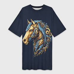 Женская длинная футболка Механический конь