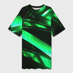 Женская длинная футболка Зеленая неоновая абстракция