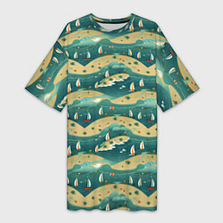 Женская длинная футболка Парусники в море