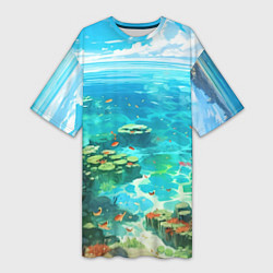 Женская длинная футболка Морской фон аниме