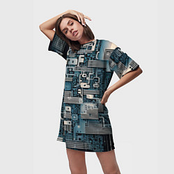 Футболка женская длинная Механическая конструкция паттерн, цвет: 3D-принт — фото 2